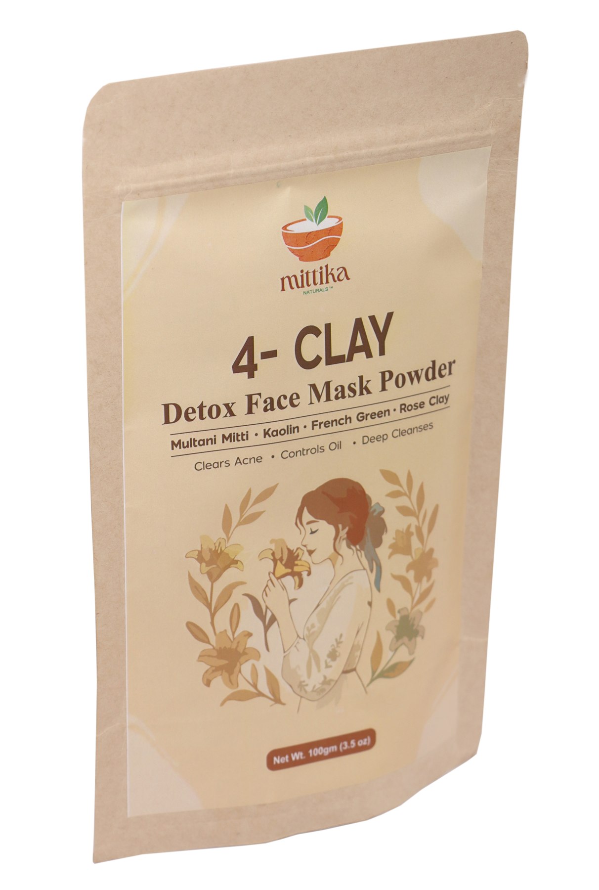 Mittika Naturals 4 Clay Detox Face Mask Powder 100 g - Angled View