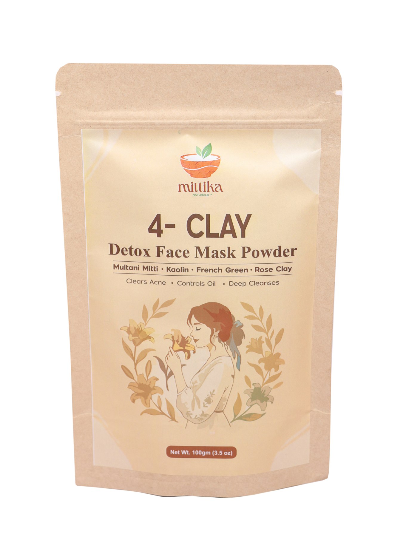 Mittika Naturals 4 Clay Detox Face Mask Powder 100 g - Front Packaging View